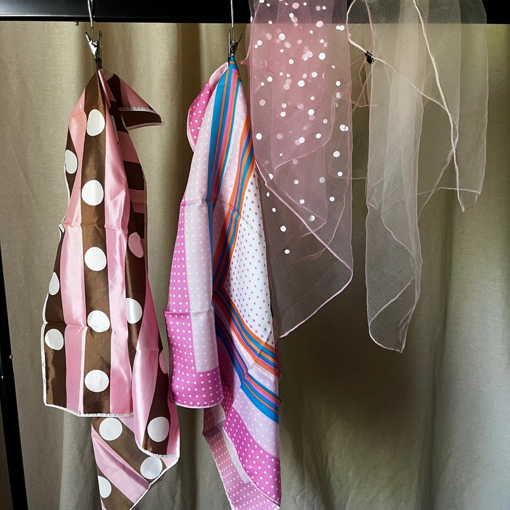 Vintage Pink‎ Polka Dot Scarf Bundle Italy Japan Sheer Mod Lot of 4
